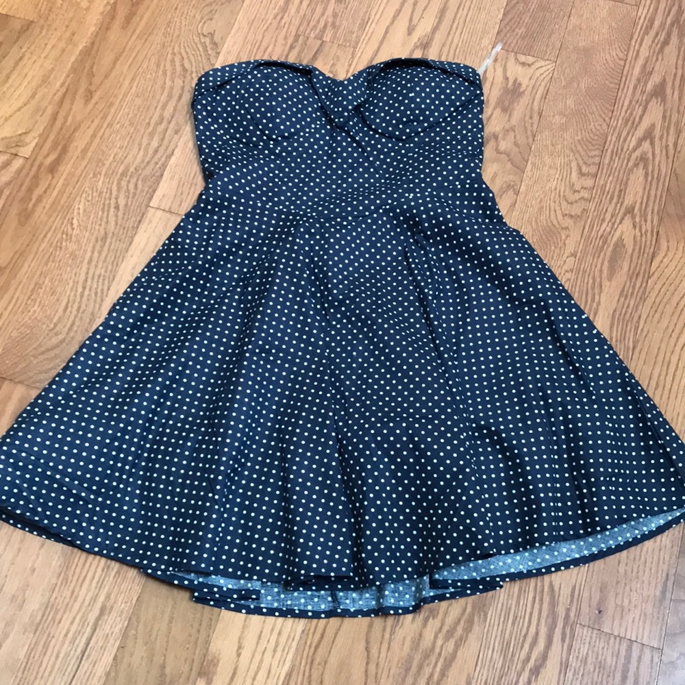 Strapless, Navy with White Polkadots Dress